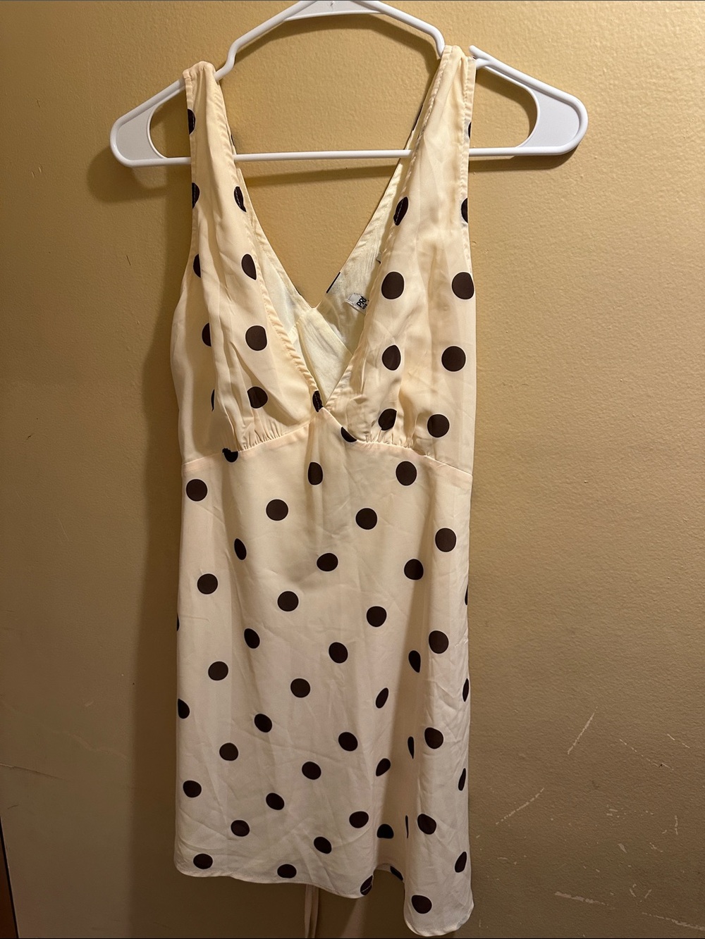 Princess Polly Cream Slip Dress with Brown Polka Dots